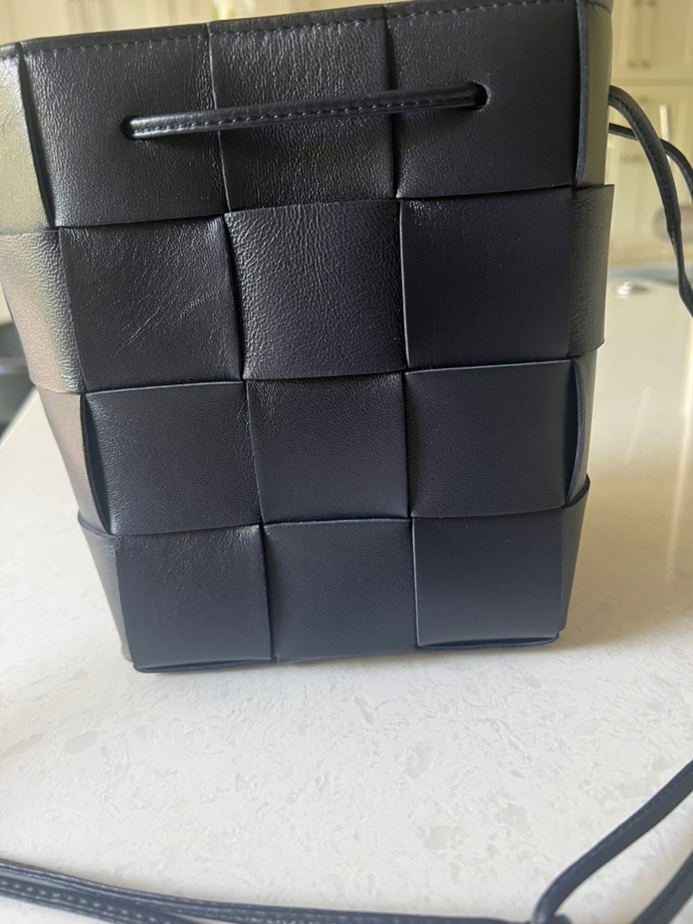Bottega Veneta Dark Blue Intrecciato Leather  bucket Bag